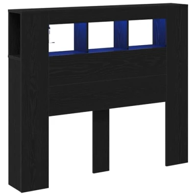 Image of vidaXL LED Headboard Black Oak MDF with Storage, Rectangular Design, Blue Light, 120 cm Bedroom Furniture
