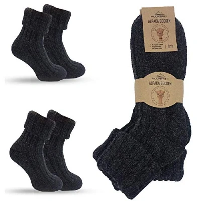 Image of MOUNTREX® Alpaca socks, wool socks for men and women, winter warm house thermal thick, 2 pairs, Anthracite (with envelope), 43 46
