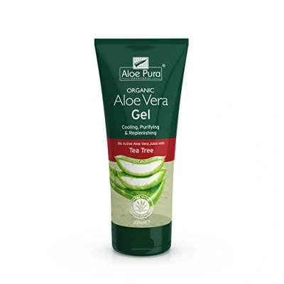 Image of Aloe Pura Organic Vera Gel with Tea Tree, Natural, Vegan, Cruelty Free, Paraben &amp; SLS Cooling, Purifying, 200 ml