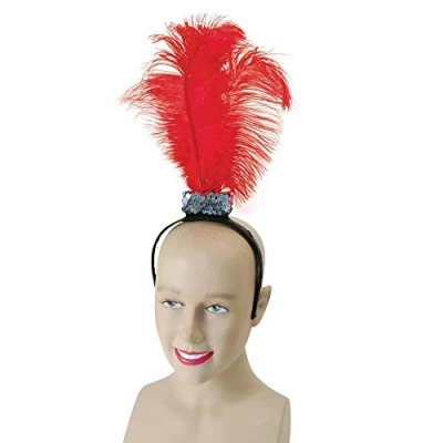Image of Bristol Novelty BA198 Red Flapper Headband for Women 3 Feathers, One Size