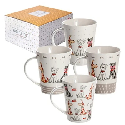 Image of SPOTTED Dog Gift COMPANY Cute Mugs Set of 4 360ml Coffee &amp; Tea Ceramic Porcelain China Cups for Hot Drinks Microwave Dishwasher Safe Gifts Lovers