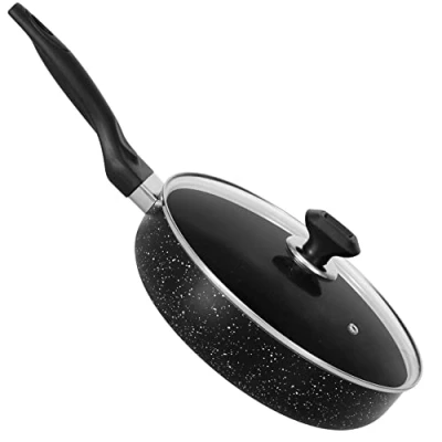 Image of Bartan 28cm Classic Frying Pan with Glass Lid, 3 Ply Marble Non Stick Coating, Aluminium, Suitable for Induction Cookers/Stoves, Cool Touch Bakelite Handle
