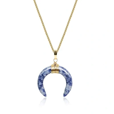 Image of COAI Horn Crescent Moon Necklace Women&#039;s Men&#039;s Sodalite Crystal for Women