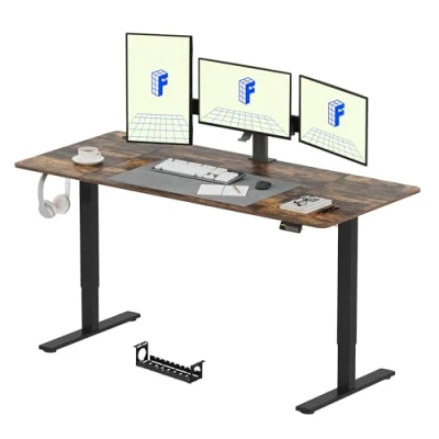 Image of FLEXISPOT Standing Desk Electric Height Adjustable for Home Office (Rustic Brown) 180 x 80 cm