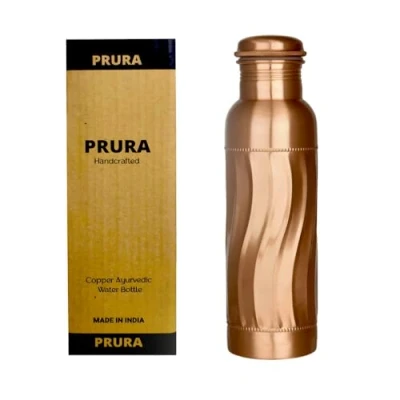 Image of PRURA Copper Water Bottle Diamond Regular Pure Yoga Ayurveda Health Benefits Leak Proof (900ml/30oz, Design 15)
