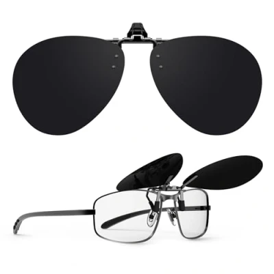Image of Goiteia Polarized Super Dark Clip On Sunglasses Over Prescription Glasses Men Women（CAT4）