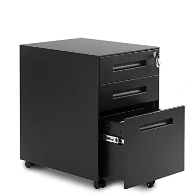 Image of 3 Drawer Mobile File Cabinet Filing Pedestal with Keys, Fully Assembled Except Casters,Metal Solid Black