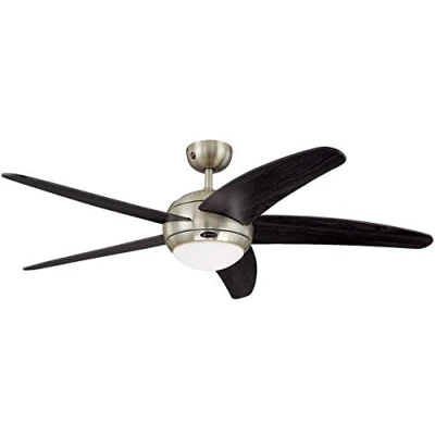 Image of Westinghouse Ceiling Fans 72557 Bendan One Light 132 cm Five Indoor Fan, Opal Frosted Glass, Satin Chrome Finish with Wengue Blades