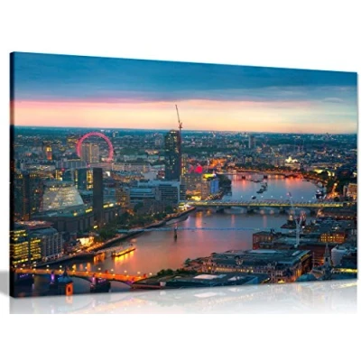 Image of London Sunset, Panoramic View Canvas Wall Art Picture Print (12x8in)