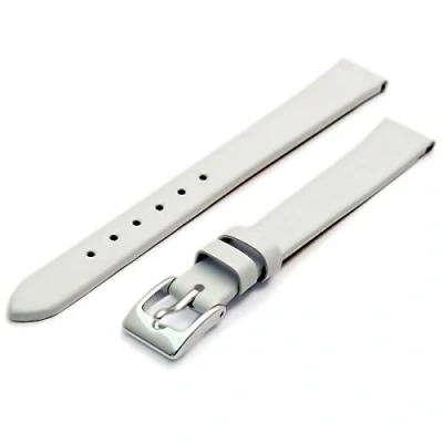 Image of Fine Calf Leather Watch Strap Band 10mm White with Chrome (Silver Colour) Buckle. Free Spring Bars (Watch Pins)