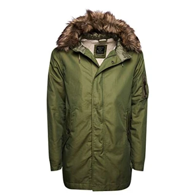 Image of Superdry Man Parka with Faux Fur Trim Service Khaki Washed, Washed Khaki, XS