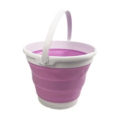 Image of SAMMART Collapsible Plastic Bucket Foldable Round Tub with handle Pop Up saving (White/Pale Purple, 10L)