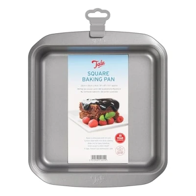 Image of Tala 8 inch Square Cake Tin Non stick Baking Pan Even Heat Distribution Oven for Cakes, Lasagne or Shepards Pie Carbon Steel, Wide Flat Handles, Dishwasher &amp; Freezer Safe Tins 20cm,Grey