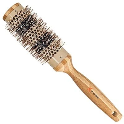 Image of Kobe Pinto Professional Bamboo Thermal Round Brush Styling for Blow Drying, Curling Eco Friendly Handle Heat Retaining Ceramic Barrel (38 mm)