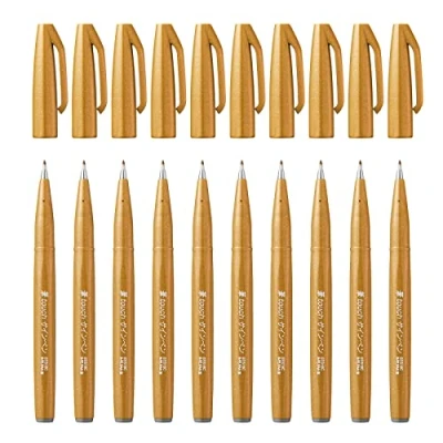 Image of Pentel Brush Sign Pen Ochre (Pack of 10)