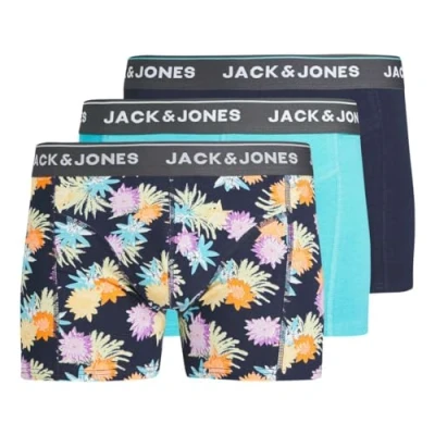 Image of JACK&amp;JONES Men&#039;s JACREECE FLOWER TRUNKS 3 PACK Boxer Shorts, Navy Blazer/Pack:Navy Blazer Scuba Blue,