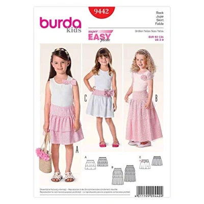 Image of Burda Children&#039;s Easy Sewing Pattern 9442 Gypsy Tiered Skirts Ages: 2 9