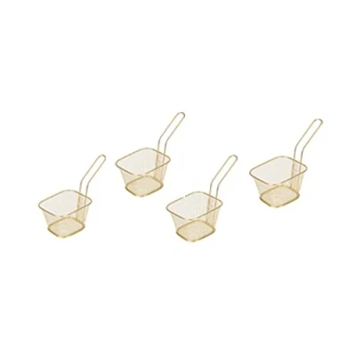 Image of Pfennig N Squid Set of 4 GOLD Mini Chip Baskets Fryer Serving Food Presentation Basket