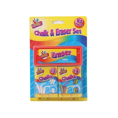 Image of Adjustable 24 Coloured Chalk Sticks Blackboard Chalkboard Pub White Jumbo Eraser Duster Set