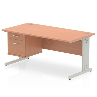 Image of Impulse 1600x800 Desk Beech Silver Cable Managed Leg + Fixed Pedestal