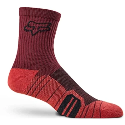 Image of Fox Trail Cushion 6 Inch Socks Dark Red, L/XL / 6&quot; Cuff Mountain Biking Bike Sock Pair MTB Off Road Bicycle Cycling Cycle Enduro Dirt Jump Footwear Foot Feet Adult Unisex Man Men Wear