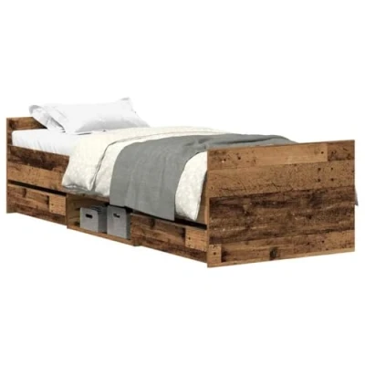 Image of vidaXL twin bed frame with storage drawers 90x200cm single platform engineered wood and pine