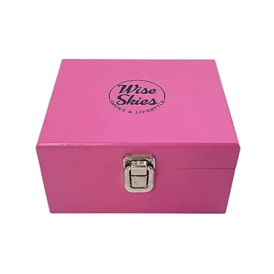 Image of Wise Skies Wooden Rolling Box Boxes with Hinged Lids Tray Storage (Mini Pink)