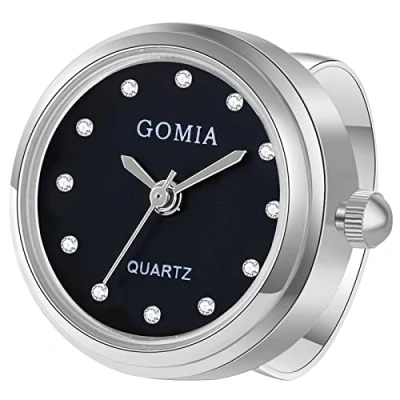 Image of JewelryWe Novelty Finger Watch Silver Gold Plated Adjustable Ring Round Dial Quartz Rings, for Mothers Day