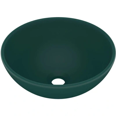 Image of vidaXL Luxury Bathroom Basin Round Matt Dark Green 32.5x14 cm Ceramic