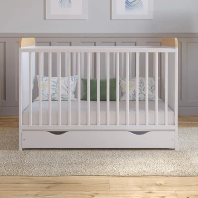 Image of Love For Sleep LEVI Baby Cot Bed 120x60cm Wooden Convertible Toddler with Large Drawer and Quilted Microfiber Foam Mattress (White/Pine)