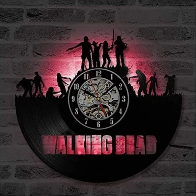 Image of VIKIMO Wall Art Clock,Vinyl Record Clock,3D Walking Dead Creative LED Light Night 12 Inch Vinyl Clock Decoration, Black, L