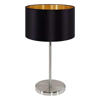 Image of Eglo Table Lamp Maserlo, 1 Bulb Light, Bedside Made of Steel and Fabric, Colour: Nickel Matt, Black, Gold, Socket: E27, incl. Switch