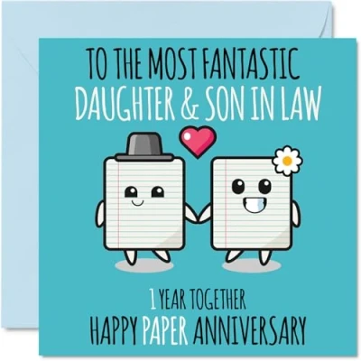 Image of Cute Paper Anniversary Card for Daughter &amp; Son In Law 1 Year Together Happy 1st Wedding Cards Daughter, 145mm x Greeting First Anniversaries