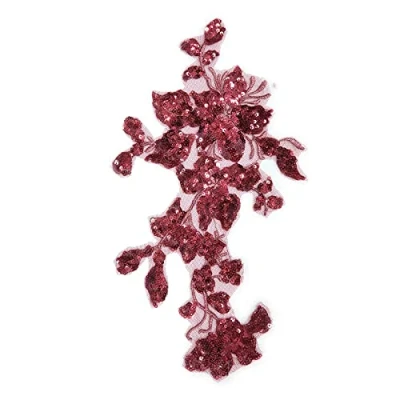 Image of SUNMOVE Embroidery Sequin Lace Applique Sewing Flower Fabric Collar Patch for Wedding Gown Dress Bridal DIY Crafts(Wine