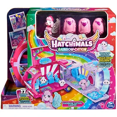 Image of HATCHIMALS CollEGGtibles, Transforming Rainbow cation Camper Toy Car with 6 Exclusive Characters, 10 Accessories, Kids’ Toys for Girls Ages 5 and Up