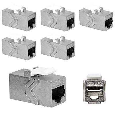 Image of kwmobile CAT6A Network Cable Coupler (Pack of 6) Shielded Keystone Module Jacks Extension for RJ45 and Cat 6A Ethernet Cables