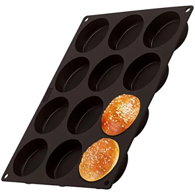 Image of Lurch 85087 FlexiForm Burger Buns 12 x Baking Mould for Rolls Diameter 6.3 cm 100% BPA Platinum Silicone Brown
