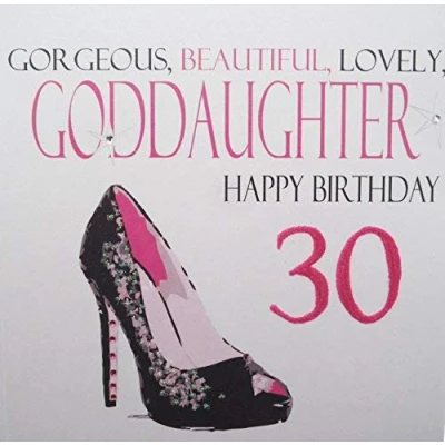 Image of WHITE COTTON CARDS Handmade Gorgeous, Beautiful, Lovely, Goddaughter Happy 30&quot; Neon Range Code 30th Birthday Card, White, N322 30
