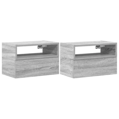 Image of vidaXL wall mounted bedside cabinets floating nightstands with drawer &amp; open storage grey sonoma engineered wood ample space saving design 45 x 26 28.5 cm