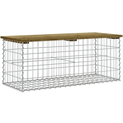 Image of vidaXL Garden Bench Gabion Design Impregnated Pinewood with Durable Galvanised Steel Base Weather Resistant Compact Outdoor Seating