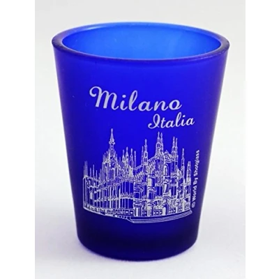 Image of Milan Italy Cobalt Blue Frosted Shot Glass