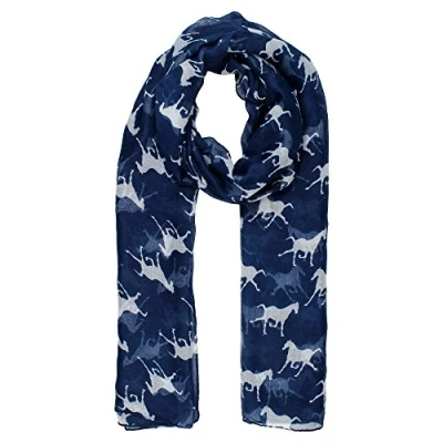 Image of World of Shawls Women Scarf Horses Print Design Ladies Scarves Shawl Wrap Maxi Sarong (Navy Blue)