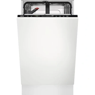 Image of AEG 7000 Series Integrated Dishwasher FSB73427Z, 9 settings, 45cm, Airdry and SatelliteClean Technology, Delay Start, Built In Dishwasher, Adjustable Upper Basket, dB44, 818x446x550mm, White, Class D