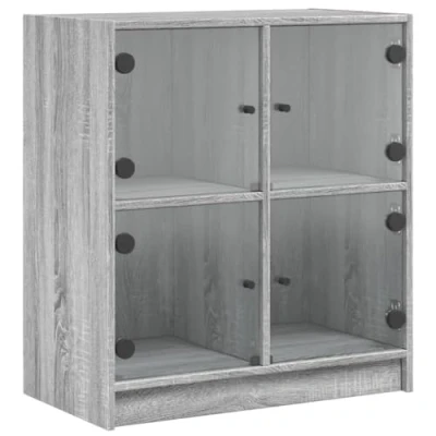 Image of vidaXL Side Cabinet with Glass Doors Grey Sonoma Engineered Wood Storage Solution for Living Room, 68x37x75.5 cm Organisational Furniture