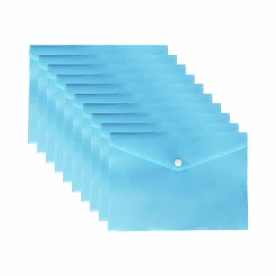 Image of 30 Pcs A5 Pastel Blue Colour Plastic Wallets Folder Documents Files Holder with Press Stud Button Polypropylene Document Clear Wallet Envelope