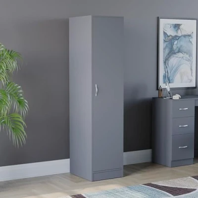Image of Vida Designs Riano Wardrobe, With Shelf &amp; Hanging Rail Bedroom Storage Furniture (Grey, 1 Door)