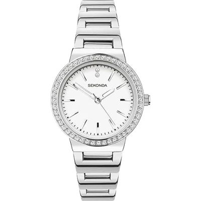Image of Sekonda Amelia Ladies 28mm Quartz Watch in White with Analogue Display, and Silver Alloy Bracelet 40077