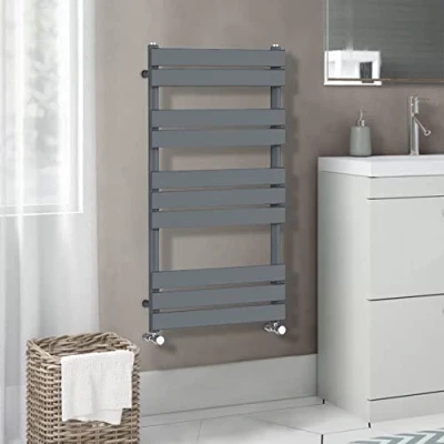 Image of Warmehaus Flat Panel Heated Towel Rail Radiator Ladder Rad Anthracite 1000 x 450mm Grey Central Heating Warmer for Bathroom Kitchen