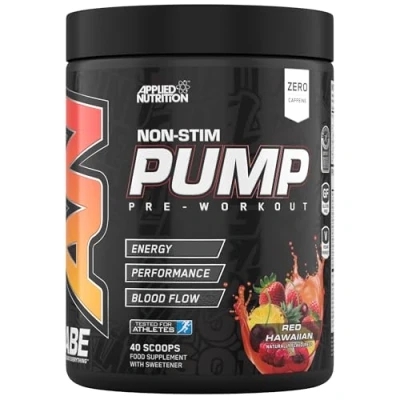 Image of Applied Nutrition ABE Pump Pre Workout All Black Everything Stim Free Powder Pump, Energy &amp; Strength with Citrulline, Creatine, Beta Alanine (500g 40 Servings) (Red Hawaiian)