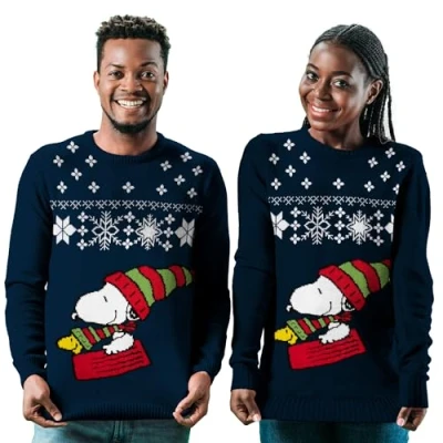 Image of United Labels Snoopy Christmas Jumper Unisex Blue Winter Knitted for Men and Women, blue, M
